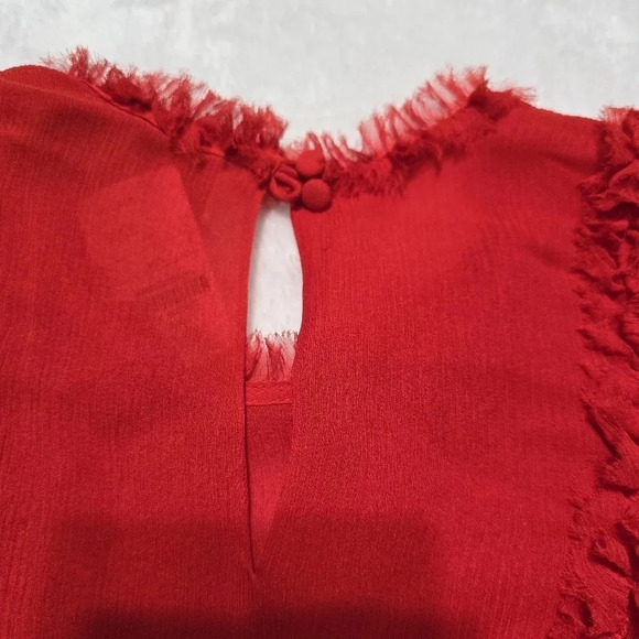 NWT ALEXIS Belicia Sheer Organza Cold Shoulder Top with Ruffled-Trim, 100% Silk - Picture 12 of 15